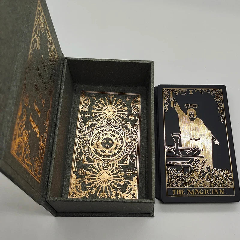 New Version Black Hot Stamping Gold foil Tarot Cards Plastic Rider Oracle Deck For Beginners And Collectors