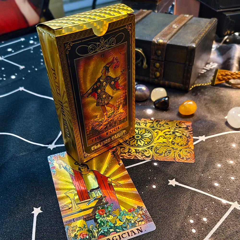 Cost Worthy Luxe Gold Foil Tarot Deck With Nice Plastic Package Board Game of Oracle Cards For Beginners