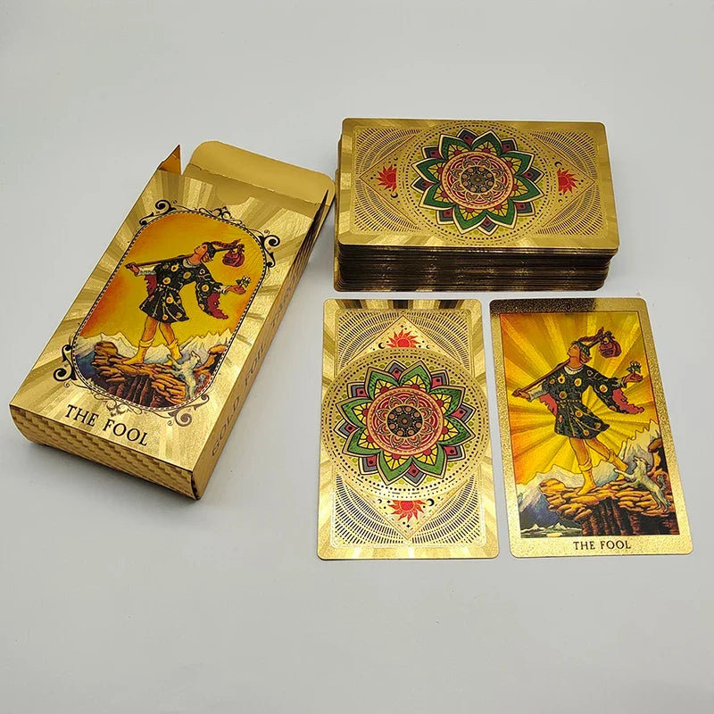 Terrific Gold Plastic Tarot Cards Marvellous Predictive Divination Board Games Waterproof Astrology Oracle Deck With Booklet