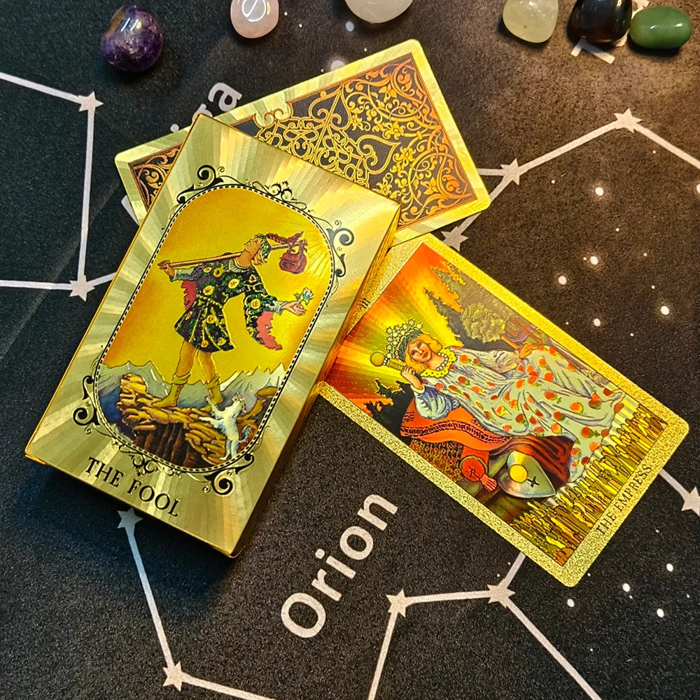 Cost Worthy Luxe Gold Foil Tarot Deck With Nice Plastic Package Board Game of Oracle Cards For Beginners