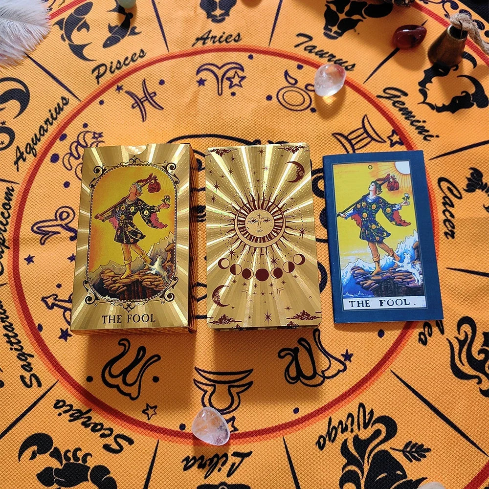 Terrific Gold Plastic Tarot Cards Marvellous Predictive Divination Board Games Waterproof Astrology Oracle Deck With Booklet