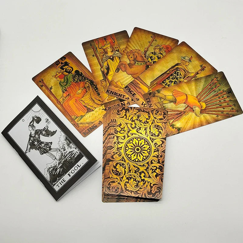 The New Knight Laser Gold Foil Tarot Board Game Set Hot Stamping Luxury PVC Waterproof Wear-resistant Divination Cards