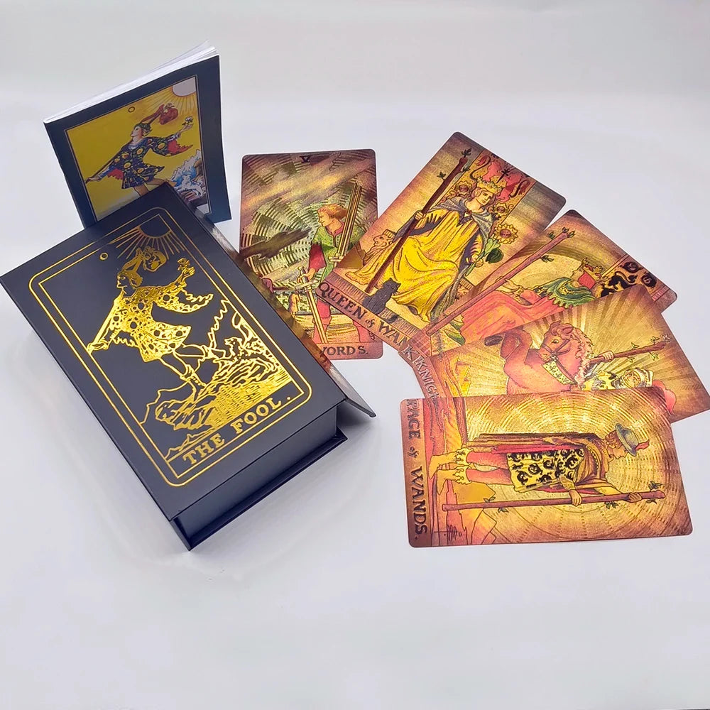 The New Knight Laser Gold Foil Tarot Board Game Set Hot Stamping Luxury PVC Waterproof Wear-resistant Divination Cards