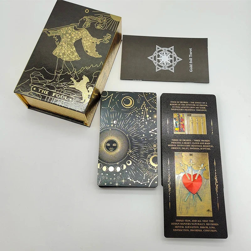 New Version Black Hot Stamping Gold foil Tarot Cards Plastic Rider Oracle Deck For Beginners And Collectors