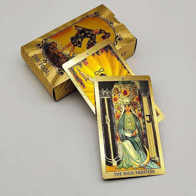 Terrific Gold Plastic Tarot Cards Marvellous Predictive Divination Board Games Waterproof Astrology Oracle Deck With Booklet