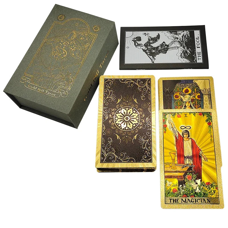 The New Knight Laser Gold Foil Tarot Board Game Set Hot Stamping Luxury PVC Waterproof Wear-resistant Divination Cards