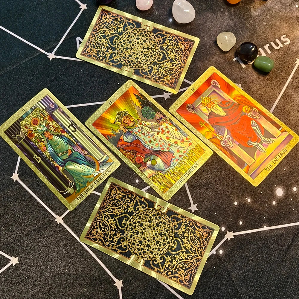 Divinative 12x7cm Gold Tarot Cards Standard Size for Beginners with Guide Book Classic Board Game