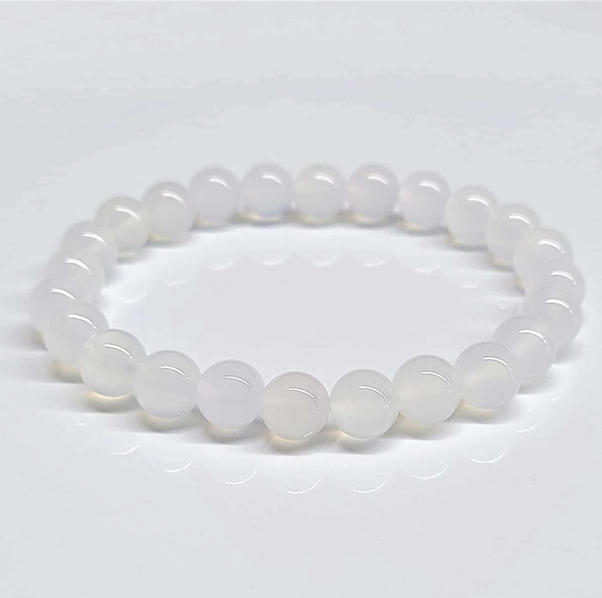 Chalcedony Round Bead Bracelet - Stone of Calm Expression