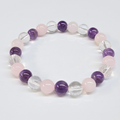 Amethyst, Clear & Rose Quartz Round Bead Bracelet 8mm