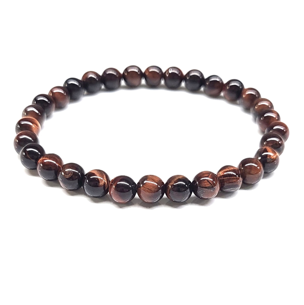 Red Tiger Eye (Dragon's Eye) Round Bead Bracelet - Stone of Vitality and Survival