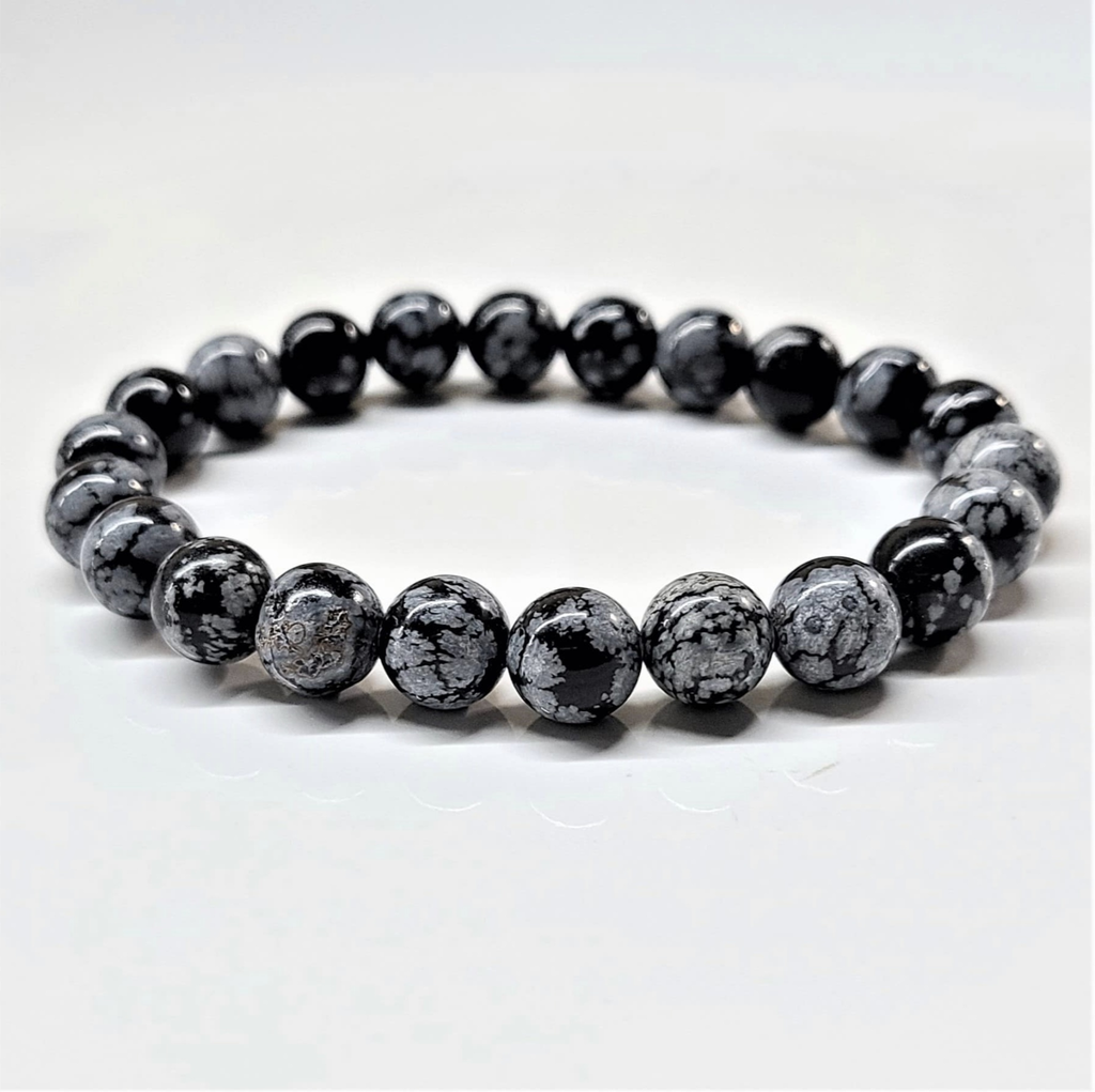 Snowflake Obsidian Round Bead Bracelet - Stone of Purification & Balance