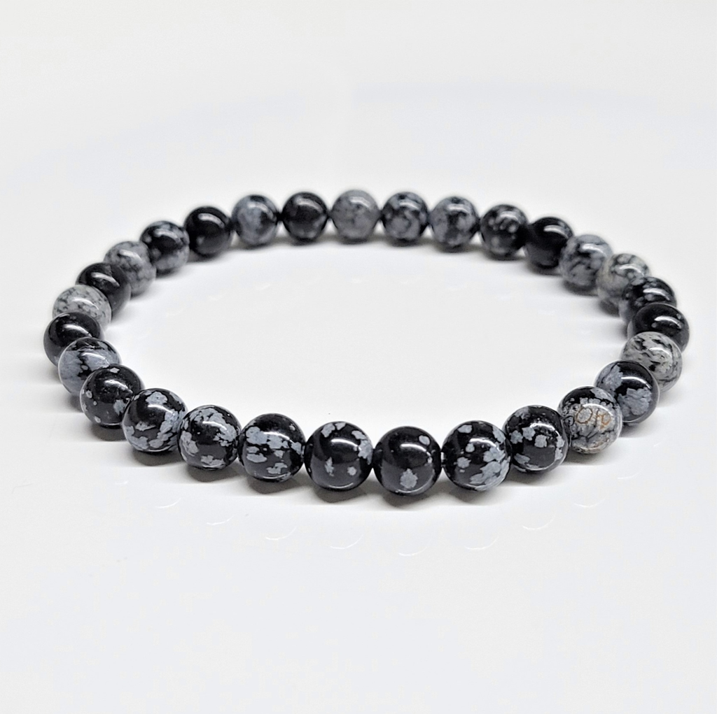 Snowflake Obsidian Round Bead Bracelet - Stone of Purification & Balance