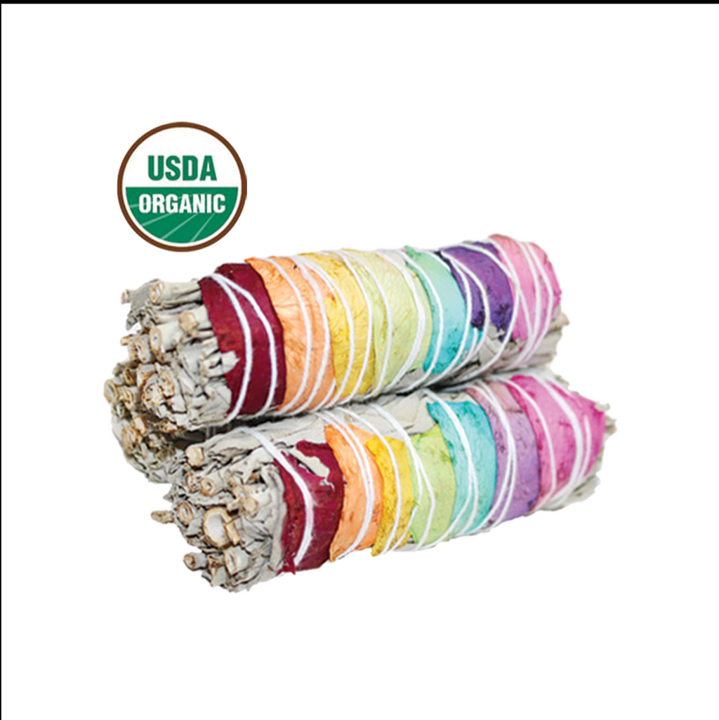 7 Chakra Rose Petals & White Sage Smudge Stick (4 in.)