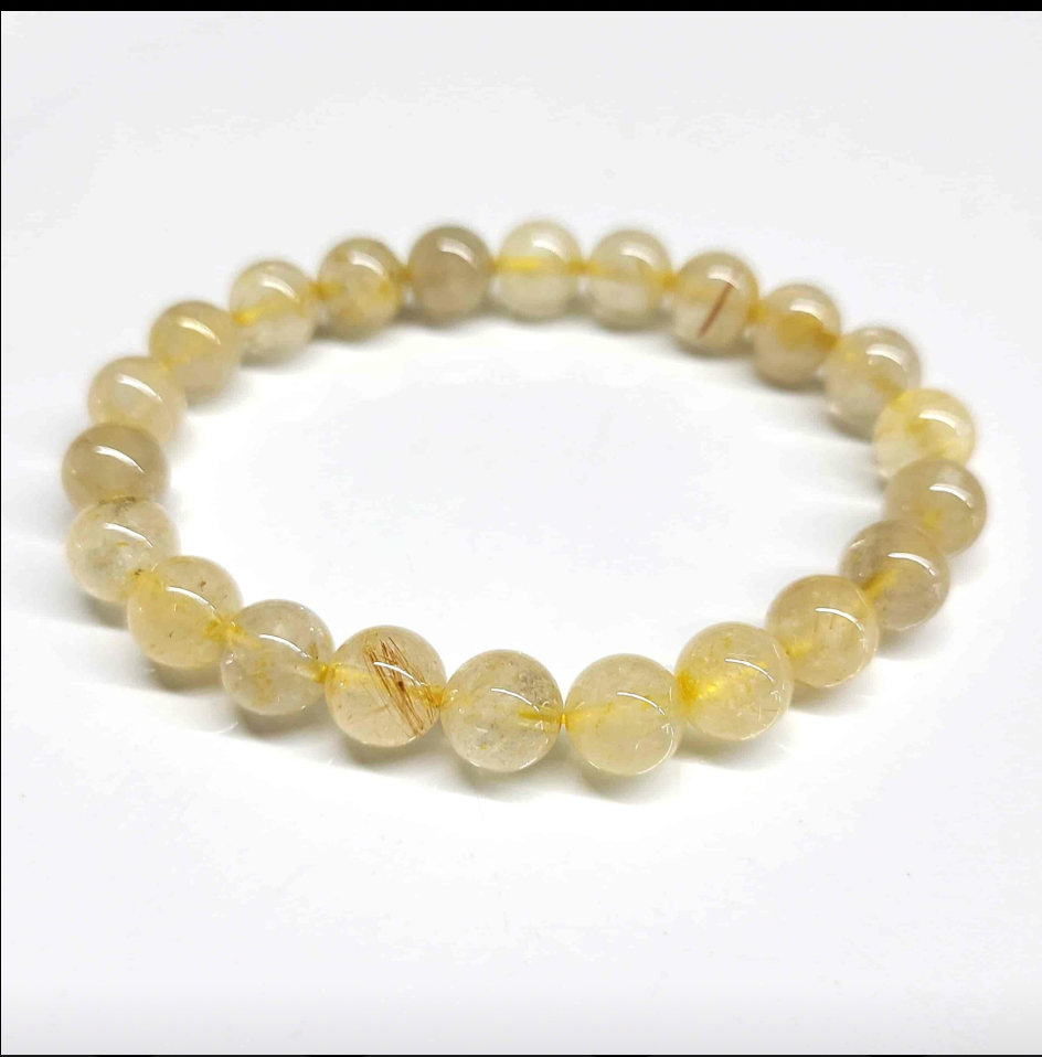 Rutilated Quartz Round Bead Bracelet - Stone of Illumination & Manifestation