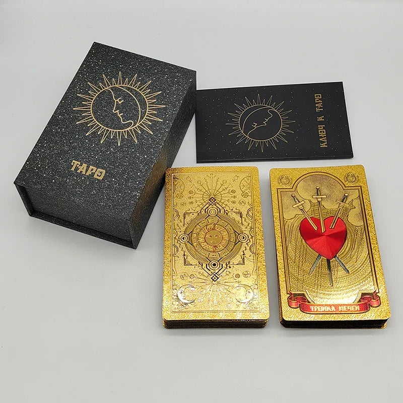 High Quality Gold Foil Tarot Russian Deluxe Divination Tarot Cards Predictive Board Games For Russia Market