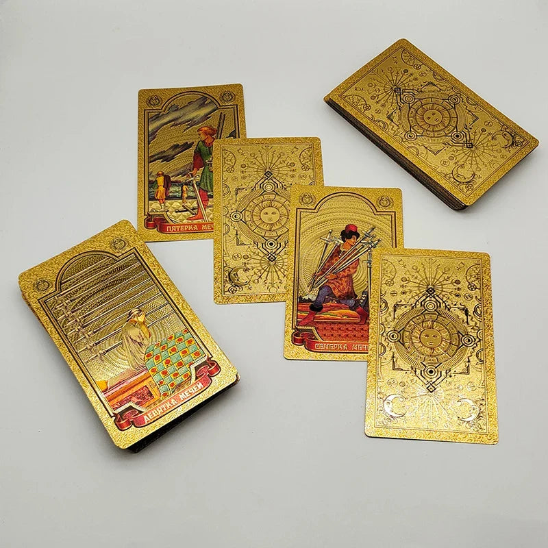 High Quality Gold Foil Tarot Russian Deluxe Divination Tarot Cards Predictive Board Games For Russia Market