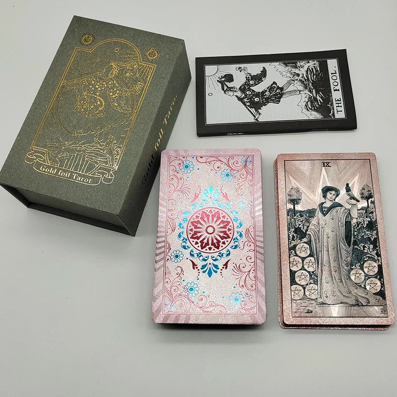 The New Knight Laser Gold Foil Tarot Board Game Set Hot Stamping Luxury PVC Waterproof Wear-resistant Divination Cards