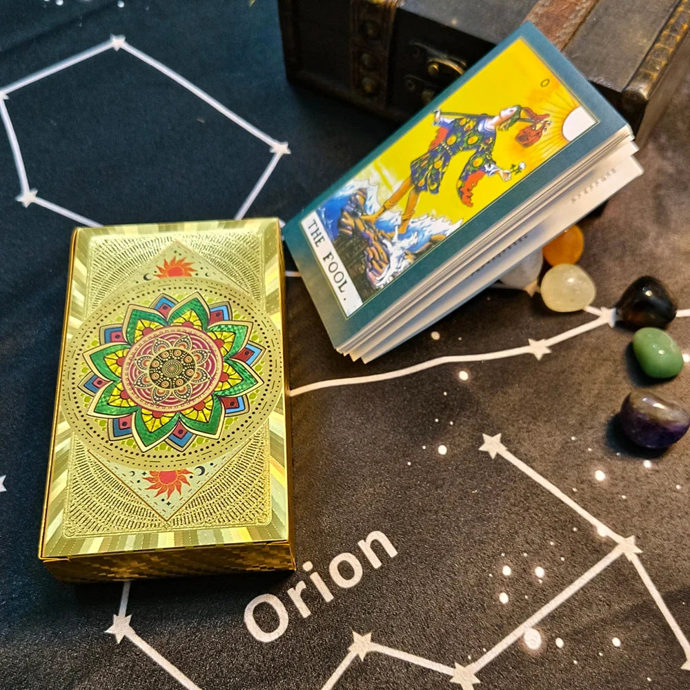 Terrific Gold Plastic Tarot Cards Marvellous Predictive Divination Board Games Waterproof Astrology Oracle Deck With Booklet