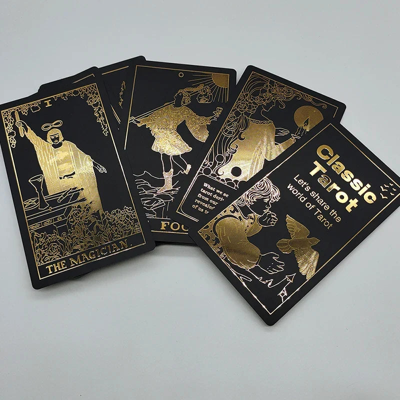 New Version Black Hot Stamping Gold foil Tarot Cards Plastic Rider Oracle Deck For Beginners And Collectors