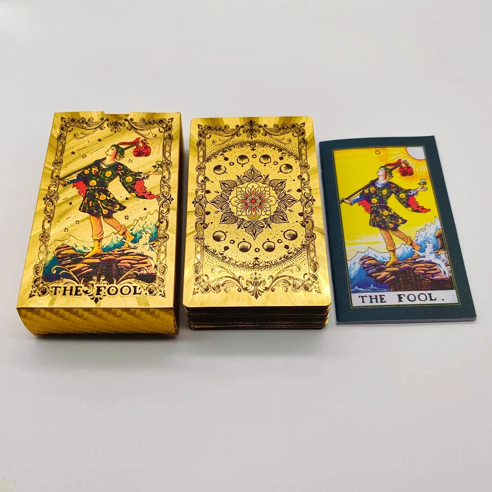 Creative Gold PET Tarot Cards Gorgeous Divinative Board Games Waterproof Astrological Oracle Deck With Guidebook