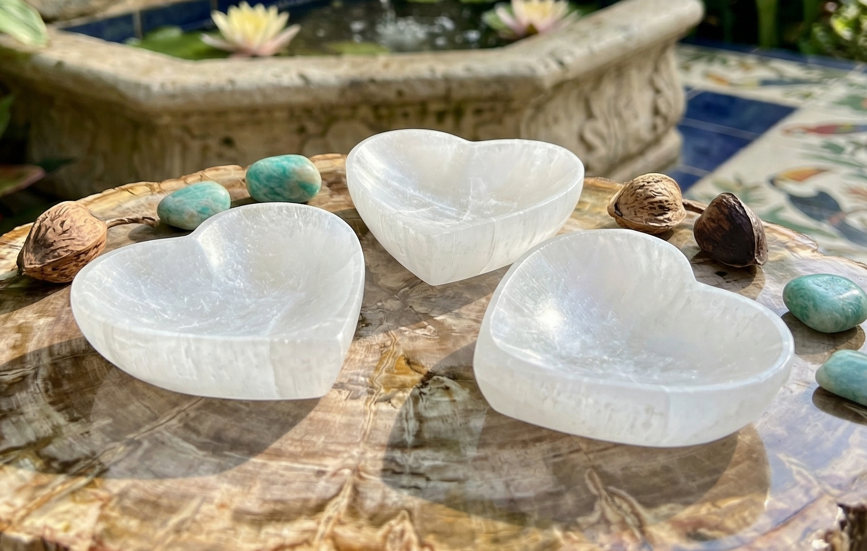 Selenite Satin Spar Crystal Heart Bowl Carving