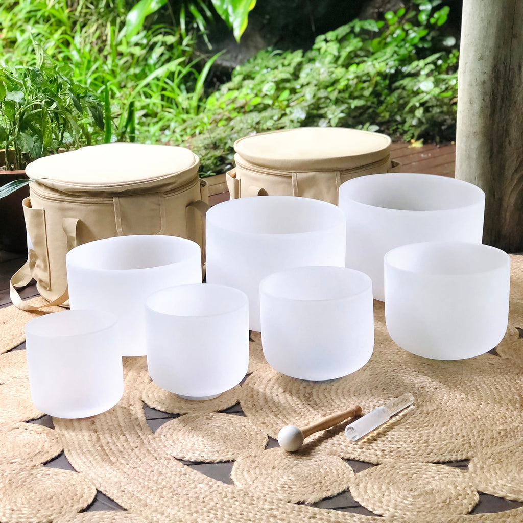 Set of 7 White Sound Therapy Bowls