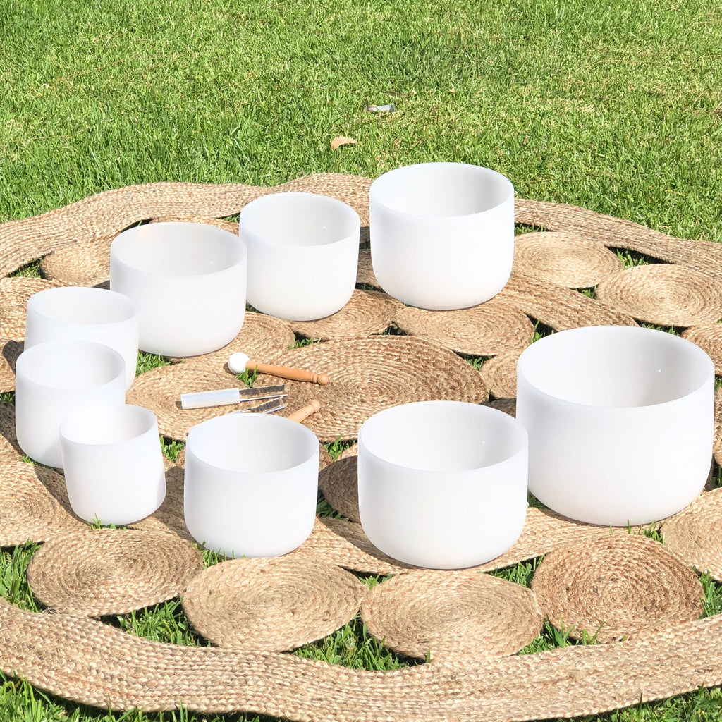 Set of 9 White Sound Therapy Bowls