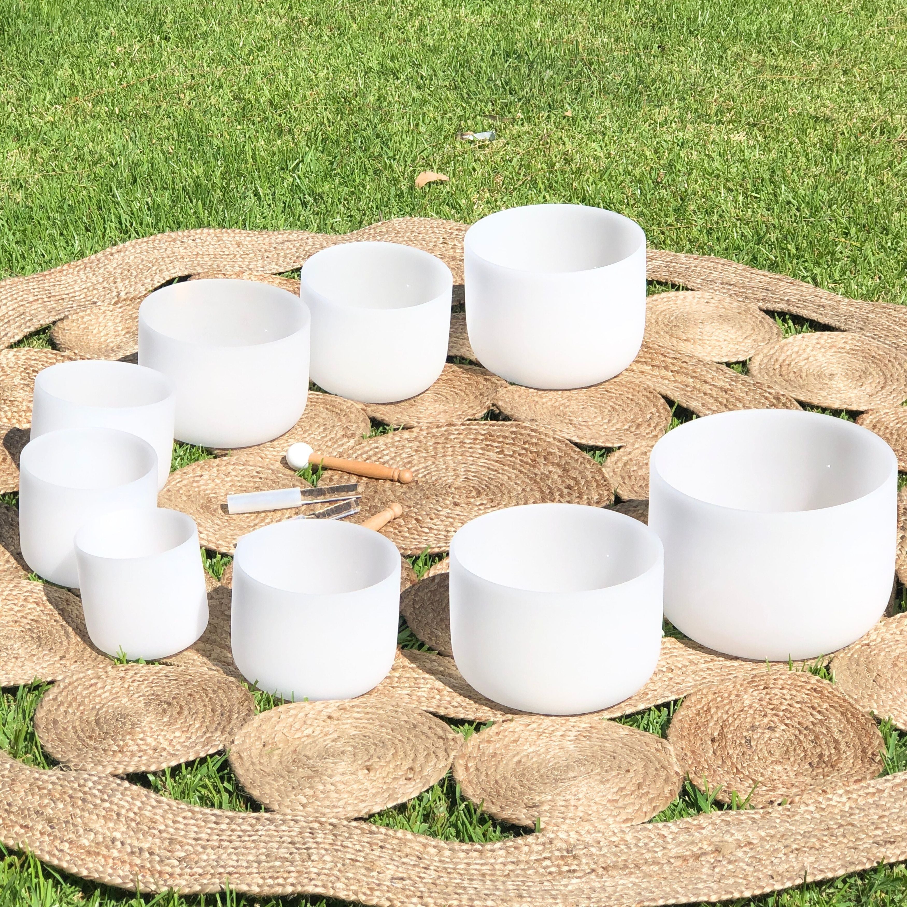 Set of 9 White Sound Therapy Bowls