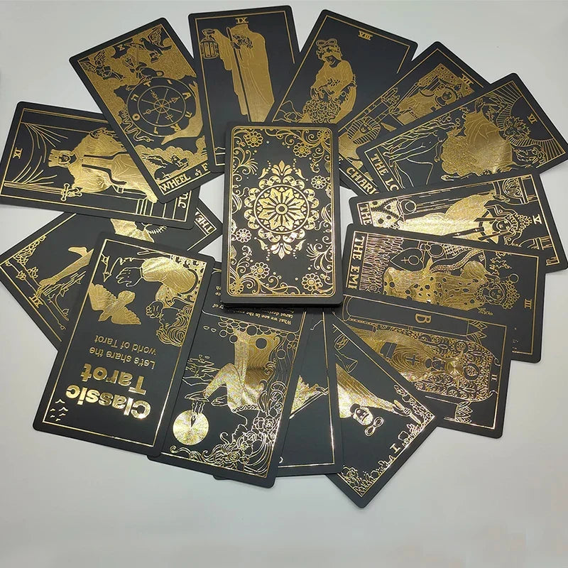 New Version Black Hot Stamping Gold foil Tarot Cards Plastic Rider Oracle Deck For Beginners And Collectors