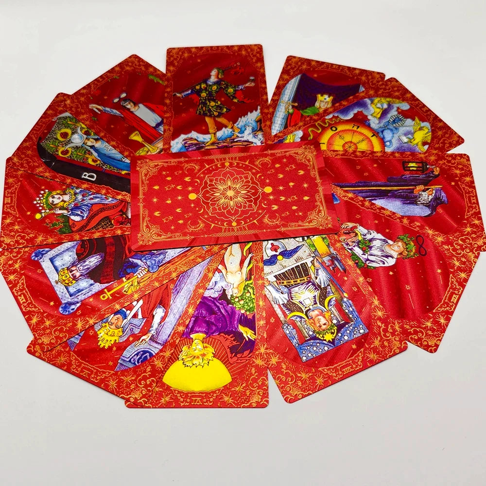 English Golden Red Tarot Cards for Work with Guide Book Prophecy Oracle Divination Deck Fortune Telling Classic 78-cards 12x7cm
