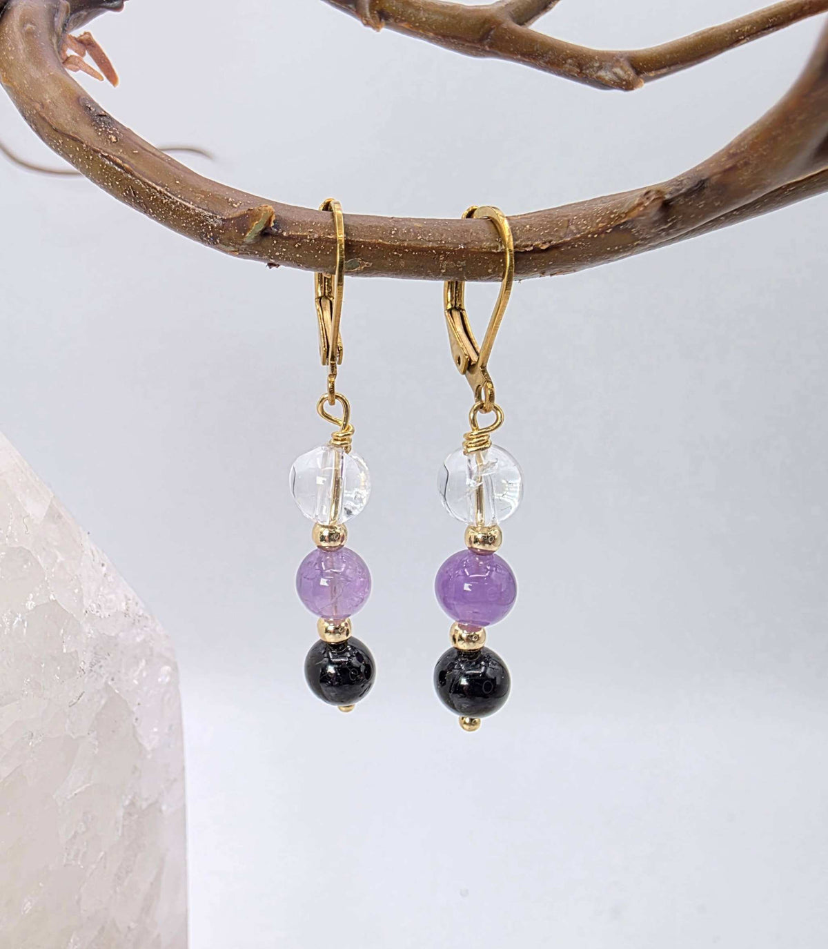 SACRED SPACE -Clear Quartz, Amethyst, Black Onyx Jewelry Set