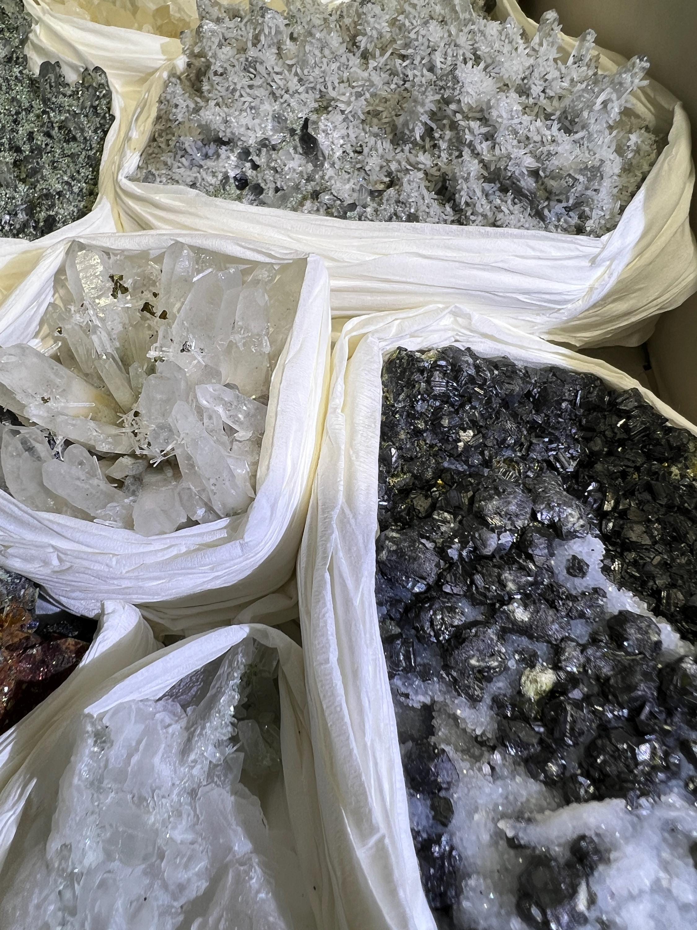 Bulgarian Minerals Crystal Mixed Collection (Large 15.5x10.5 Inch Flat) Pyrite Sphalerite Galena Quartz Pink Mangano Calcite Wholesale Bulk Lot
