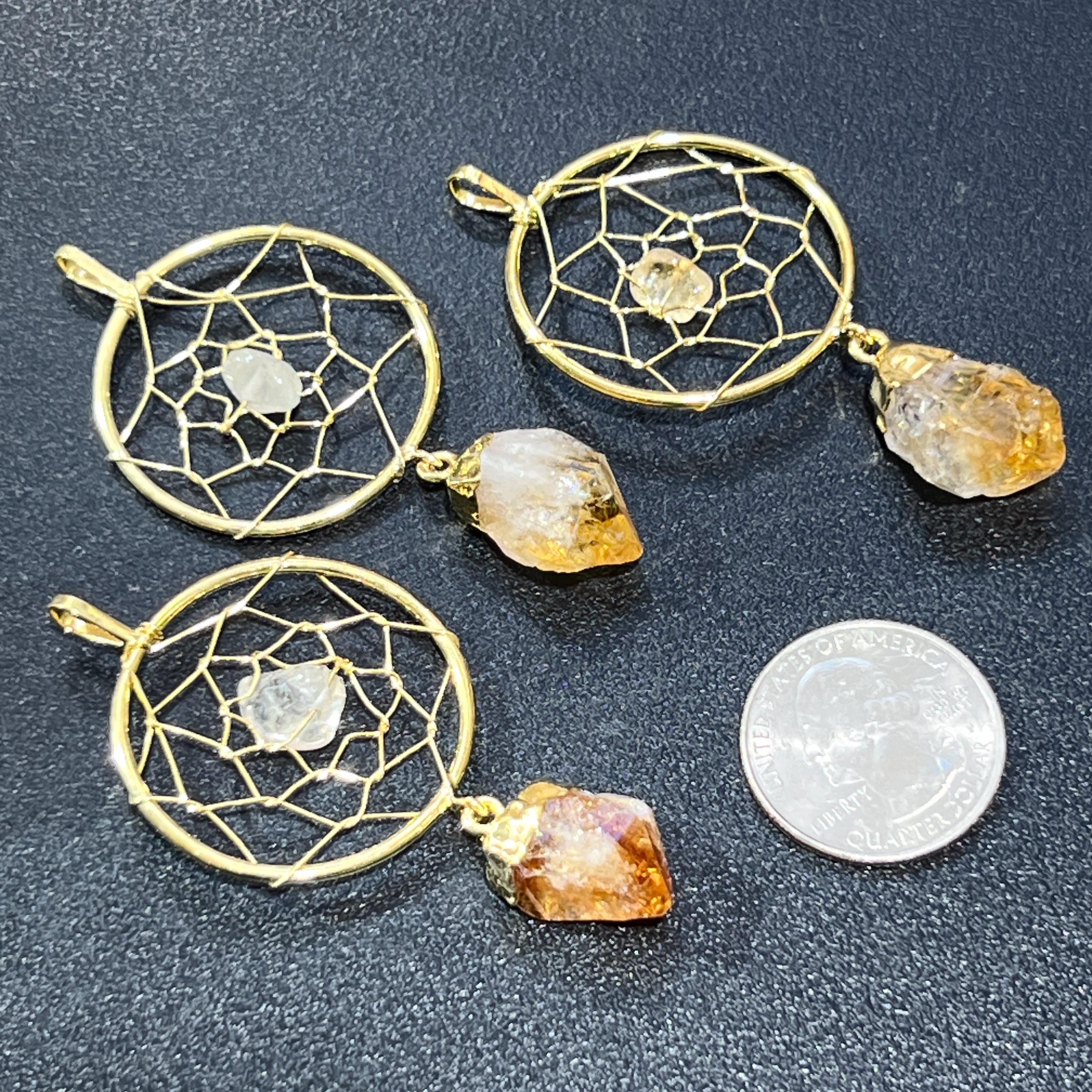 Dreamcatcher Pendant (Citrine Crystal Point)(Gold Plated)