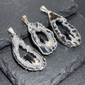 Oco Geode Druzy with Tourmaline Crystal Point Pendant (Silver Plated)