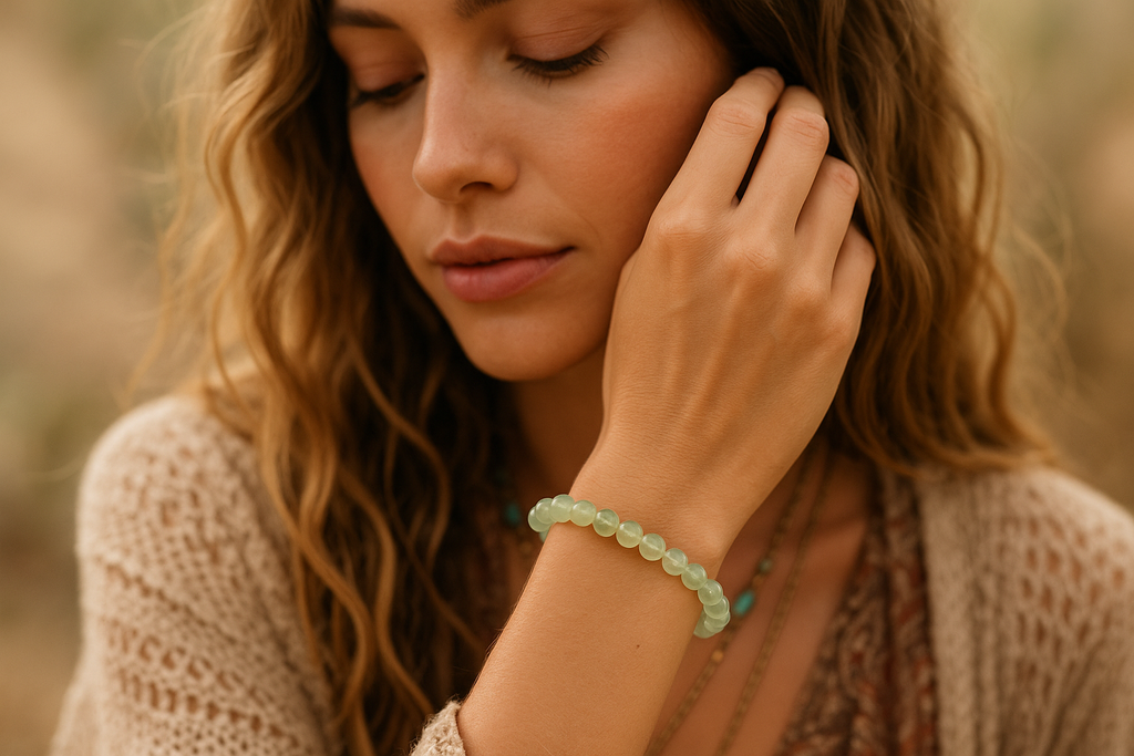 Prehnite Round Bead Bracelet