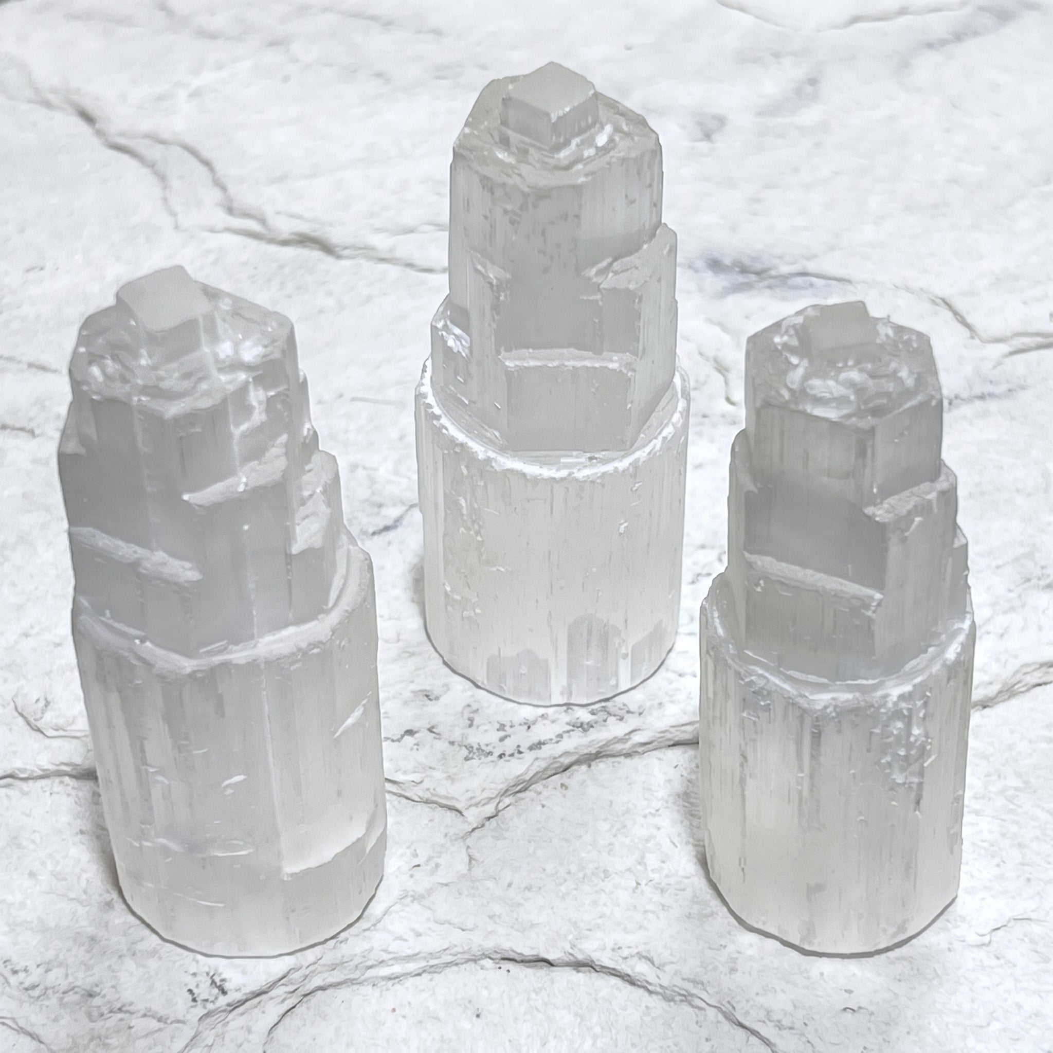 Selenite Satin Spar Crystal Standing Tower Carving (4 Inch)