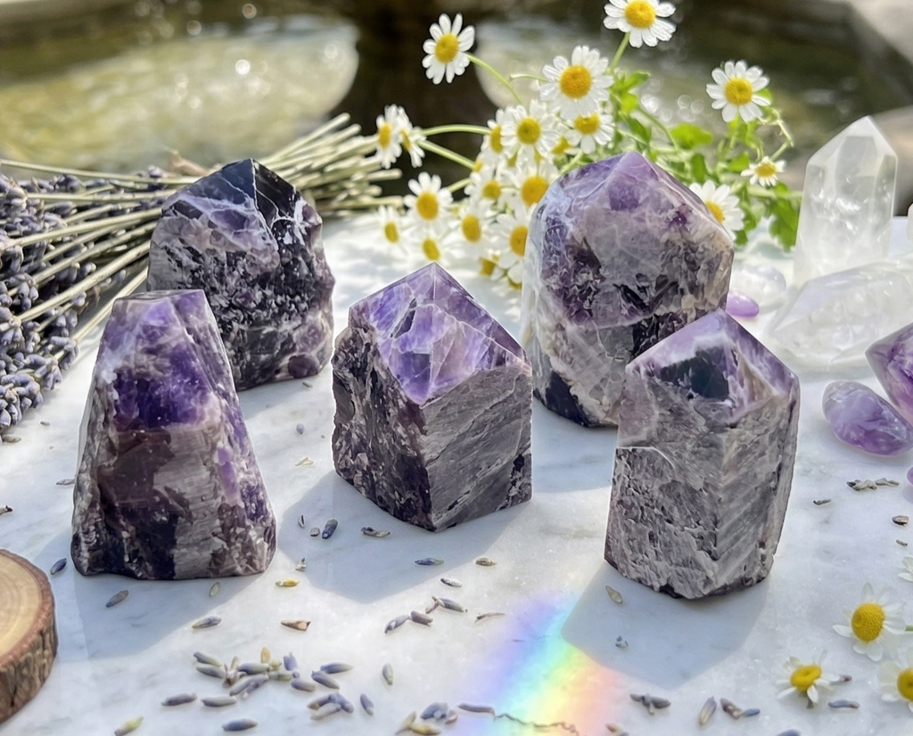 Banded Amethyst Crystal Point Tower Carving
