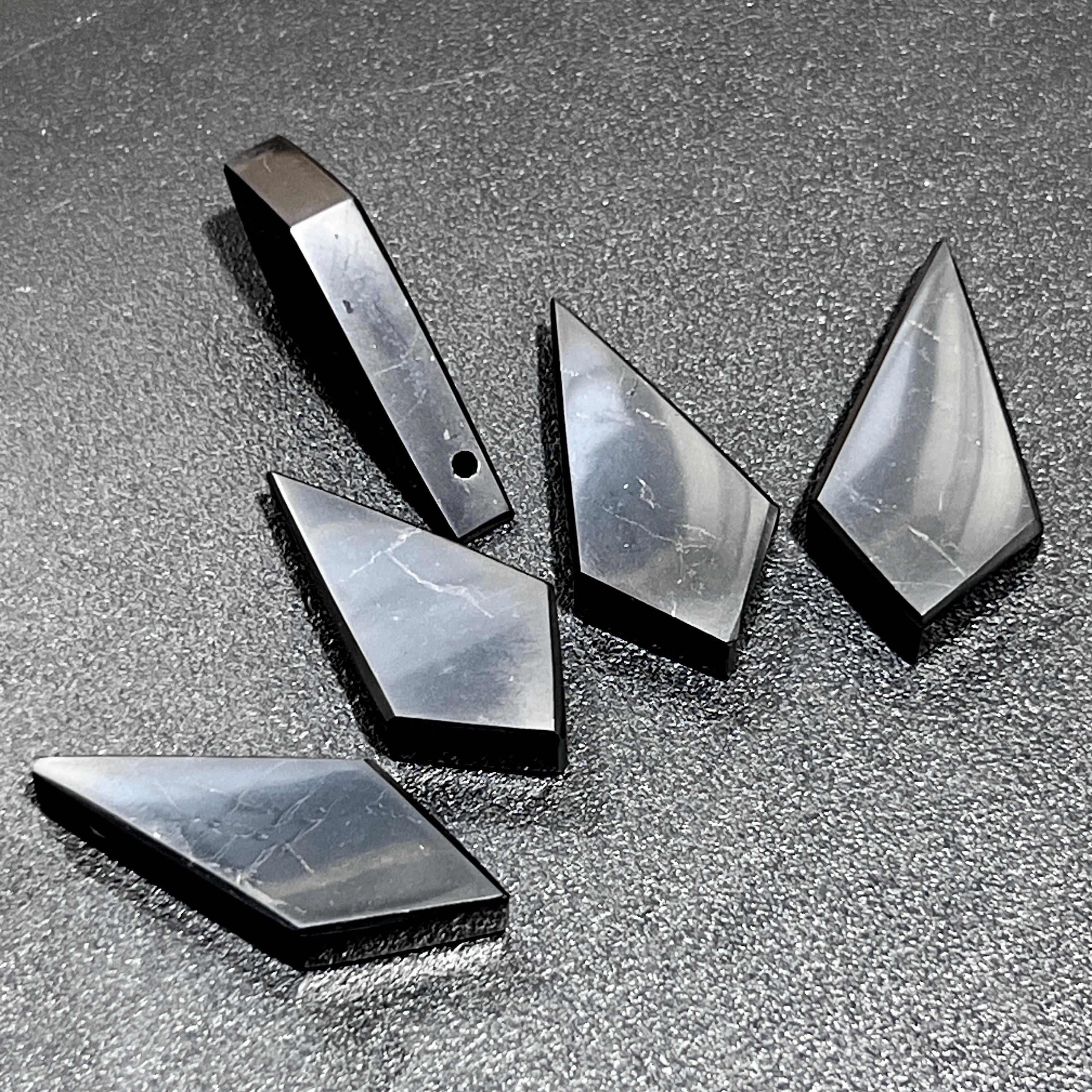 Black Shungite Diamond Crystal Point Drilled Hole Beads Pendant