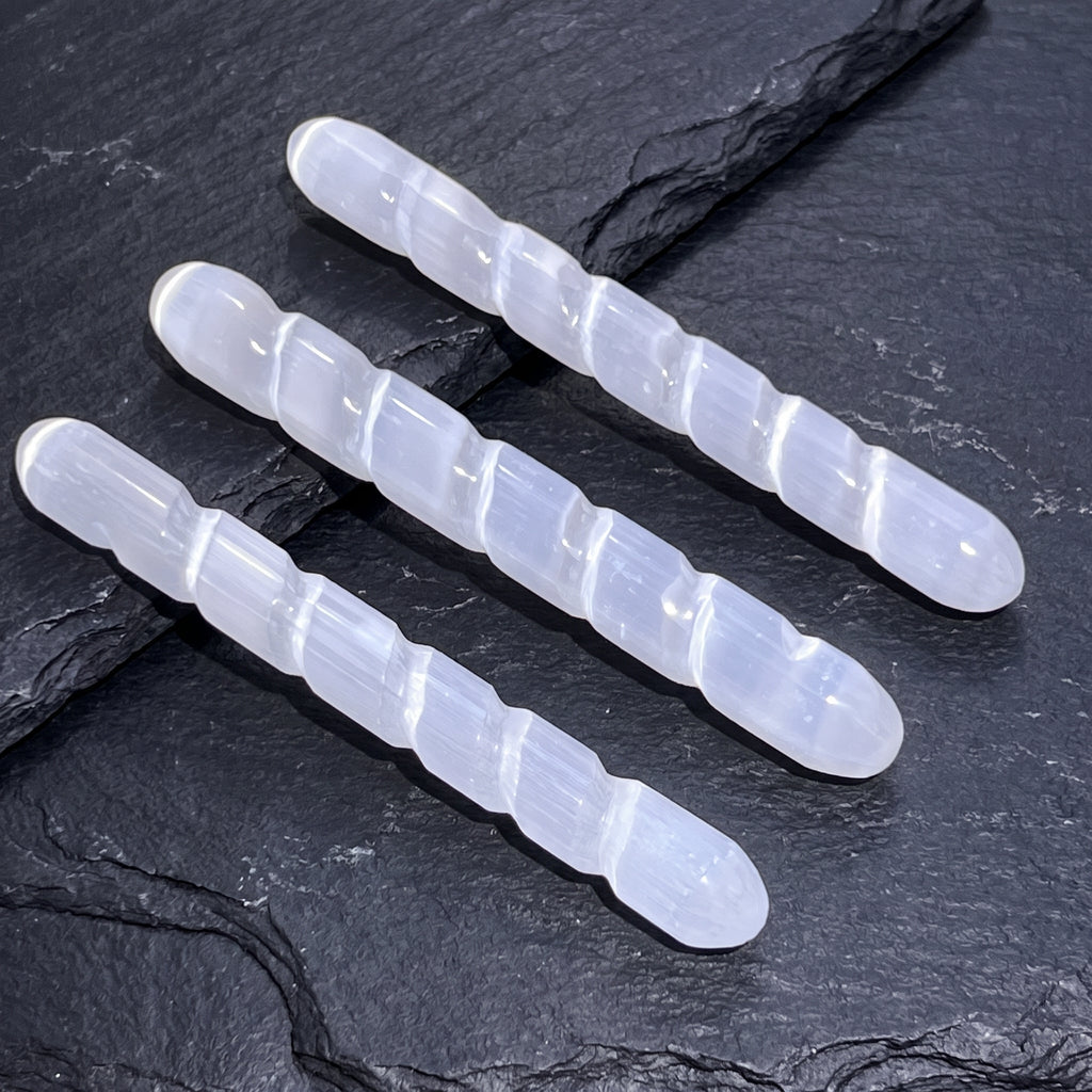 Selenite Satin Spar Crystal Spiral Wand Carving (5-6 Inches)