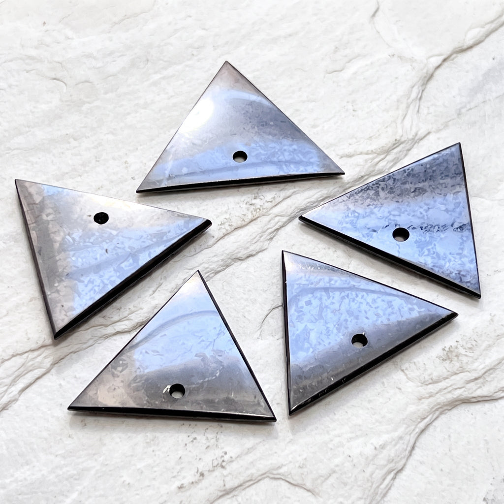 Black Shungite Triangle Drilled Beads Pendant Gemstone Jewelry Necklace Supply