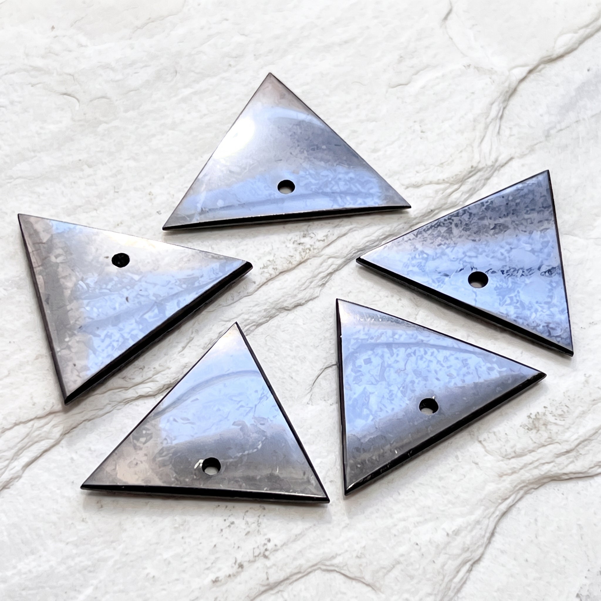 Black Shungite Triangle Drilled Beads Pendant Gemstone Jewelry Necklace Supply