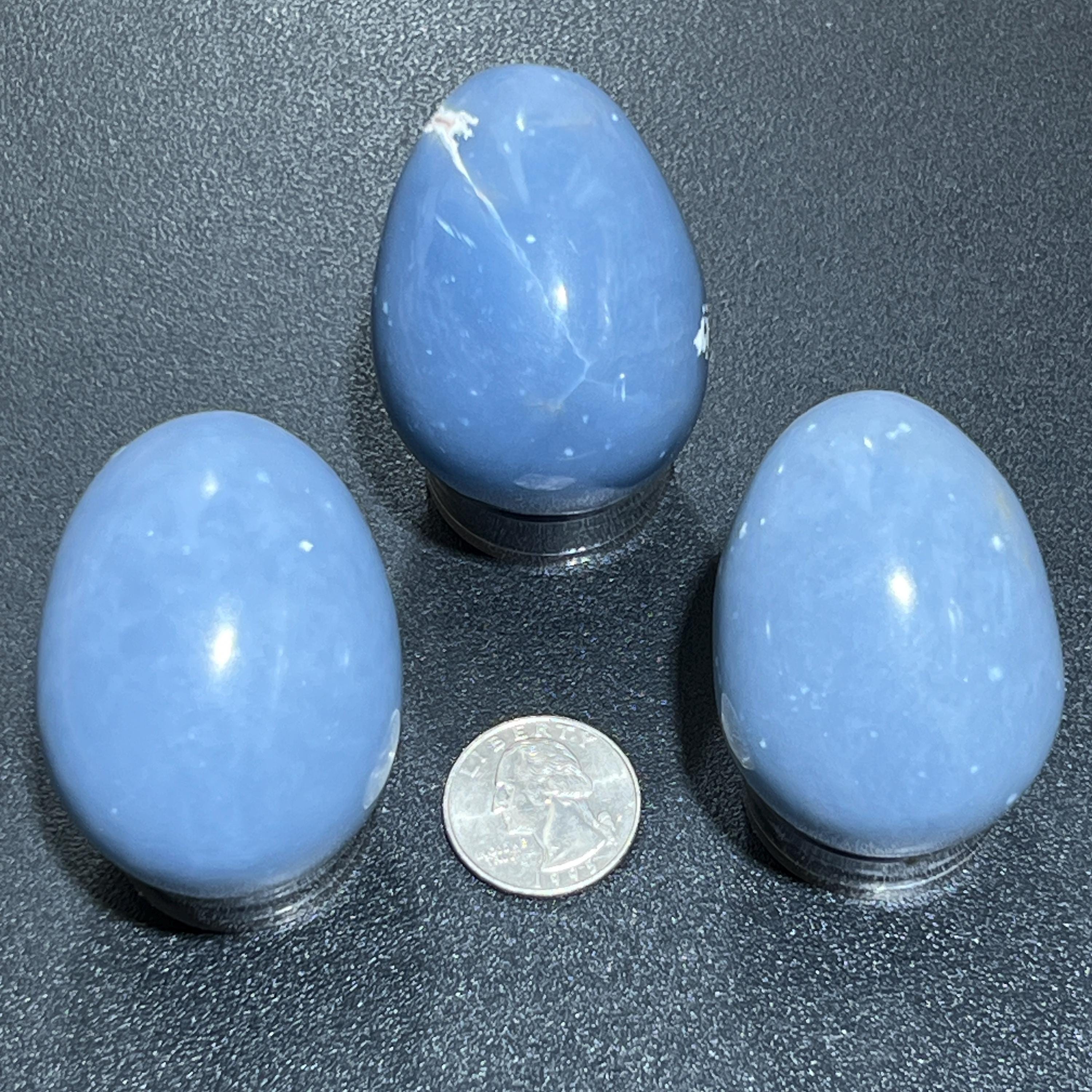 Blue Angelite Crystal Egg Carving