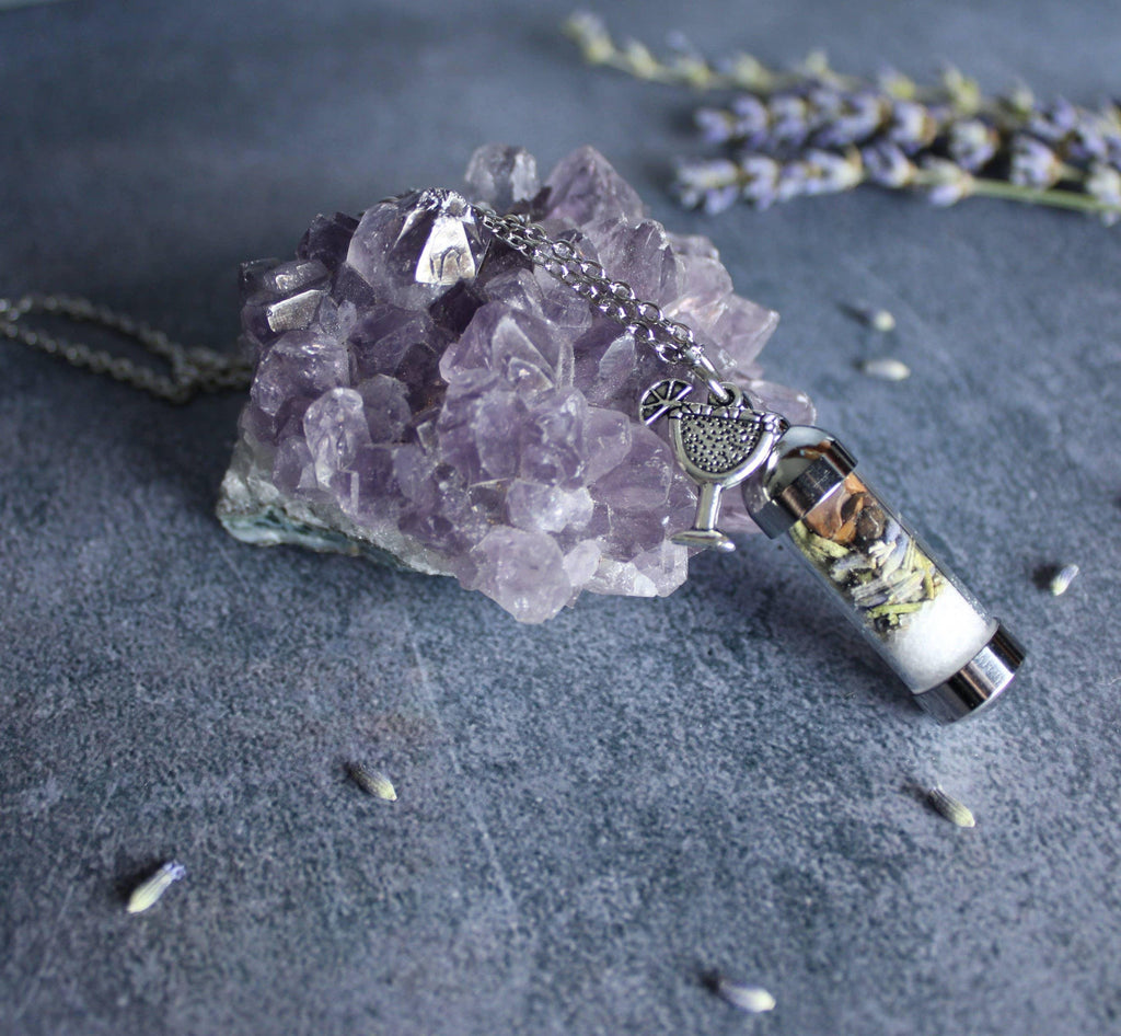 Practical Magic Spell Jar Necklace, Witchy Crystal Jewelry