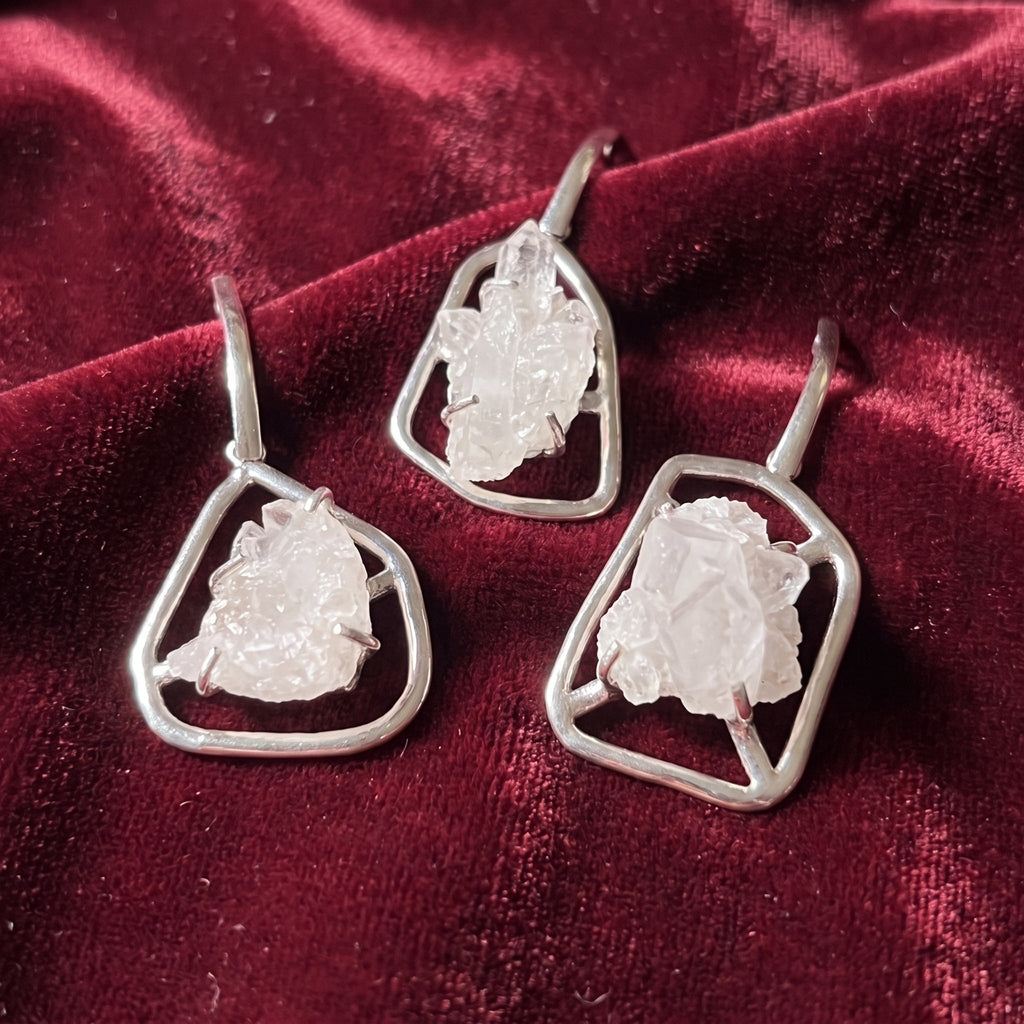 Quartz Crystal Cluster Pendant (Silver Plated) Statement Piece
