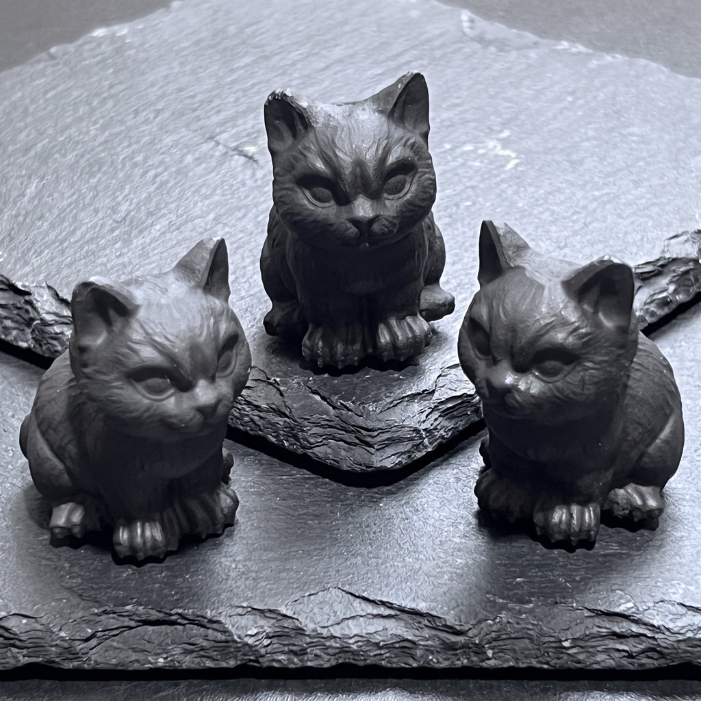 Black Obsidian Cat Kitten Carving