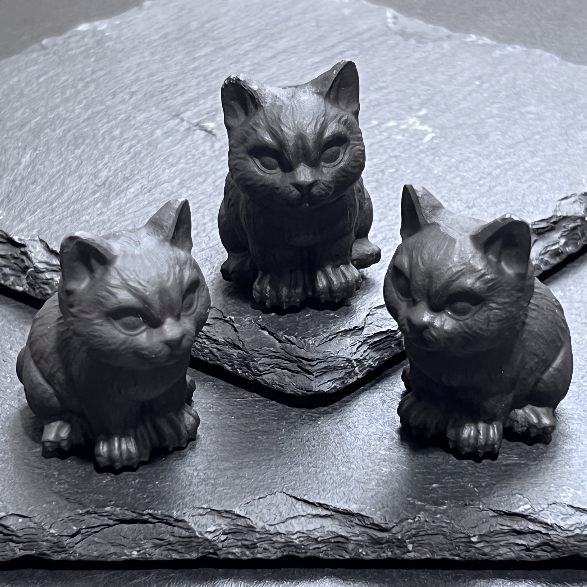 Black Obsidian Cat Kitten Carving