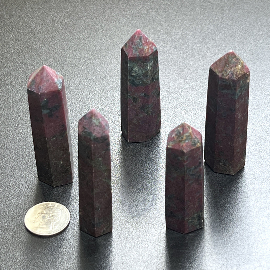 Red Ruby With Fuchsite Crystal Standing Tower Obelisk Point (UV Reactive) Carving