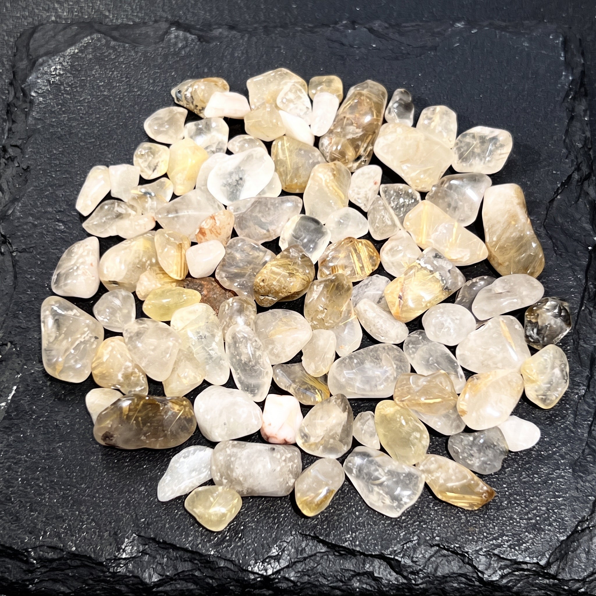 Small Gold Rutilated Quartz Crystal Tumbled Stones (By The Ounce or Pound)