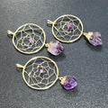 Dreamcatcher Pendant (Amethyst Crystal)(Gold Plated) Gemstone Jewelry Necklace Supply