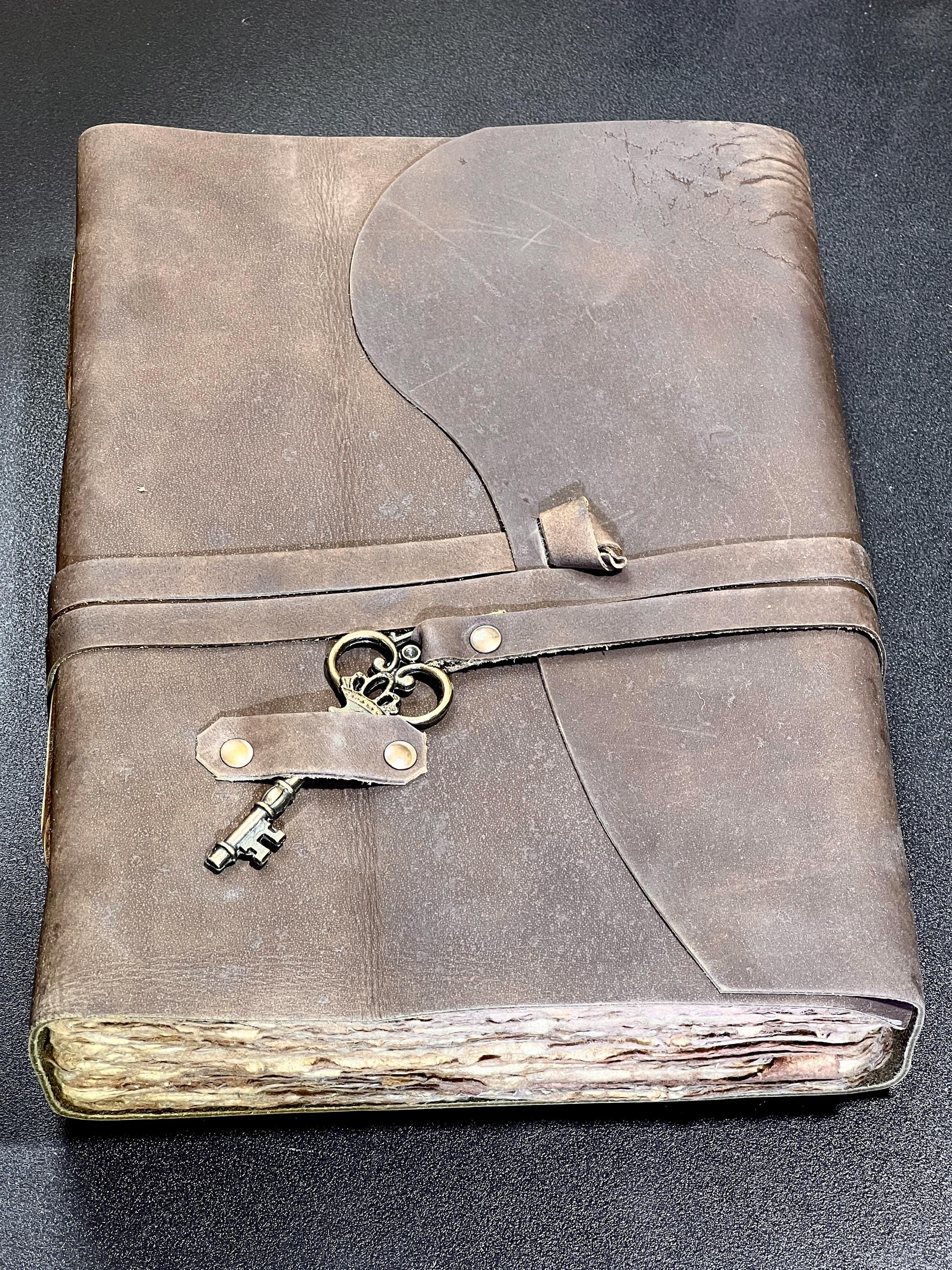 Papyrus Rustic Brown Leather Bound 100 Page Sketchbook Notebook Key Carving
